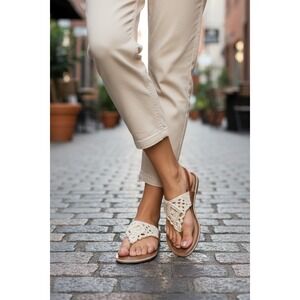 Womens Crochet Thong Sandals Beige Flats Summer‎ Beach Casual Shoes Size 7